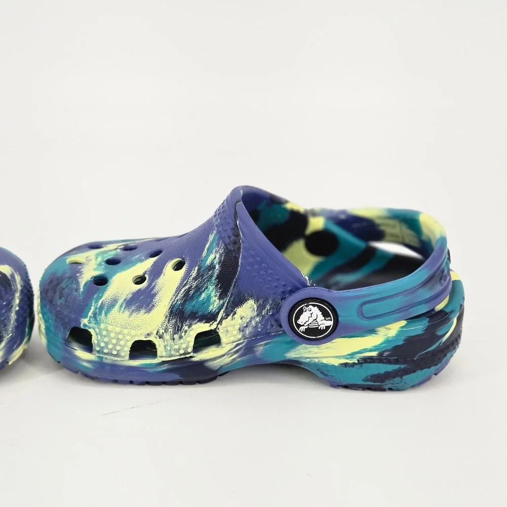 Crocs Classic Marbled Clog Blue Calcite Yellow Citron Comfort Shoes Toddler 7